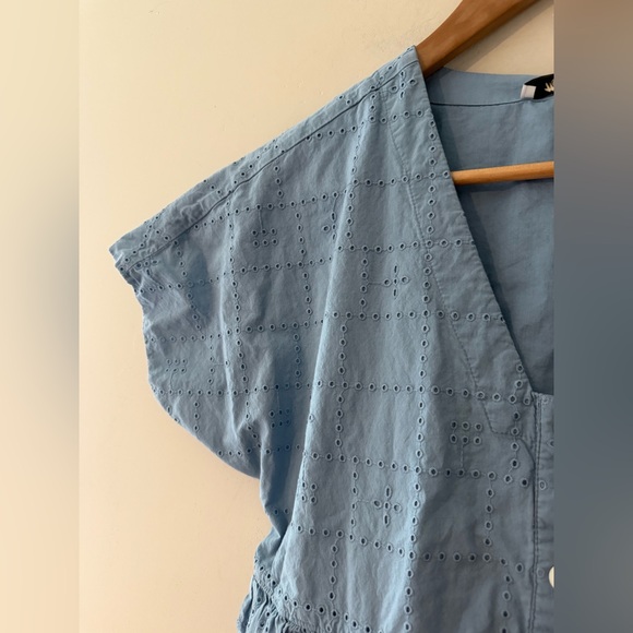 Madewell Eyelet V-Neck Mini Dress‎ Button Blue XS Small J.crew Jcrew j. Crew - Picture 6 of 7